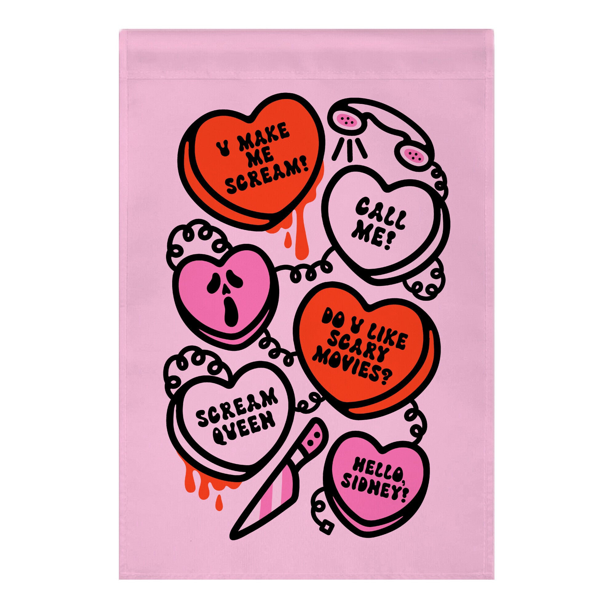Scream Queen Candy Hearts Parody Garden Flag